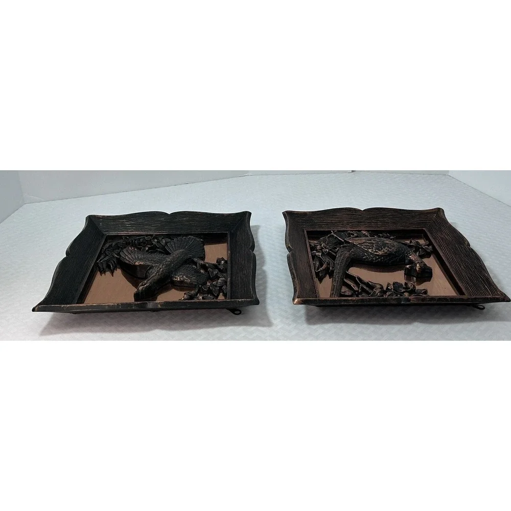 2 Vintage MCM Coppercraft Guild Copper Birds Hanging Wall Art Plaque 3D Decor US